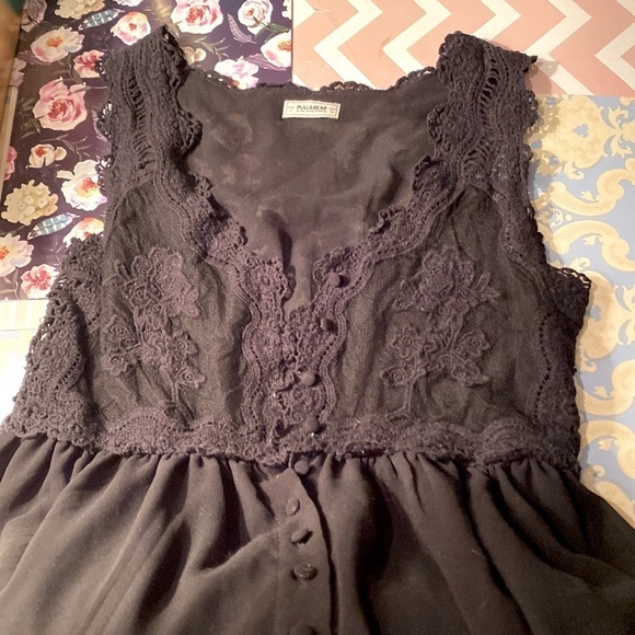 🌷 Pull&Bear 🌷 Rose Crochet Lace Embroidered  Sheer Button Up Babydoll Dress - Picture 9 of 10